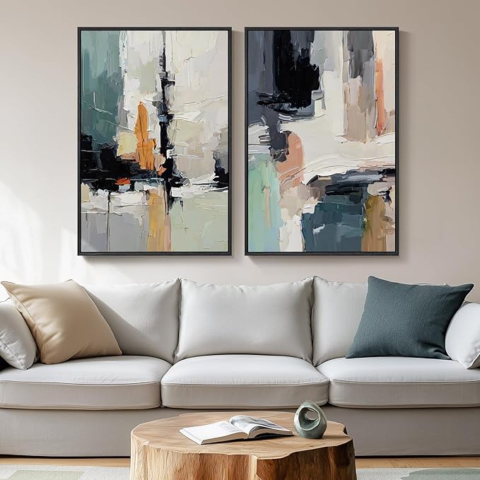 Large Framed Colorful Abstract Wall Art for Living Room, Set of 2 Canvas Prints Paintings Artwork for Walls, Modern Bright Multicolor Pictures for Hallway Bedroom Office Wall Decor 24x36