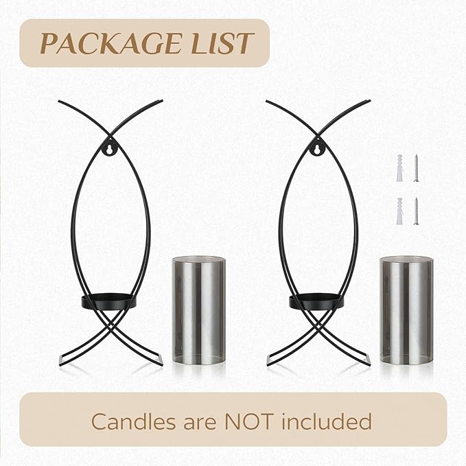 Candle Sconces Decorative Wall Art Set of 2 Black - Hurricane Candle Wall Sconce Decor Iron Two Candle Holders Modern Candle Sconces for Indoor Fireplace Kitchen Dining Room