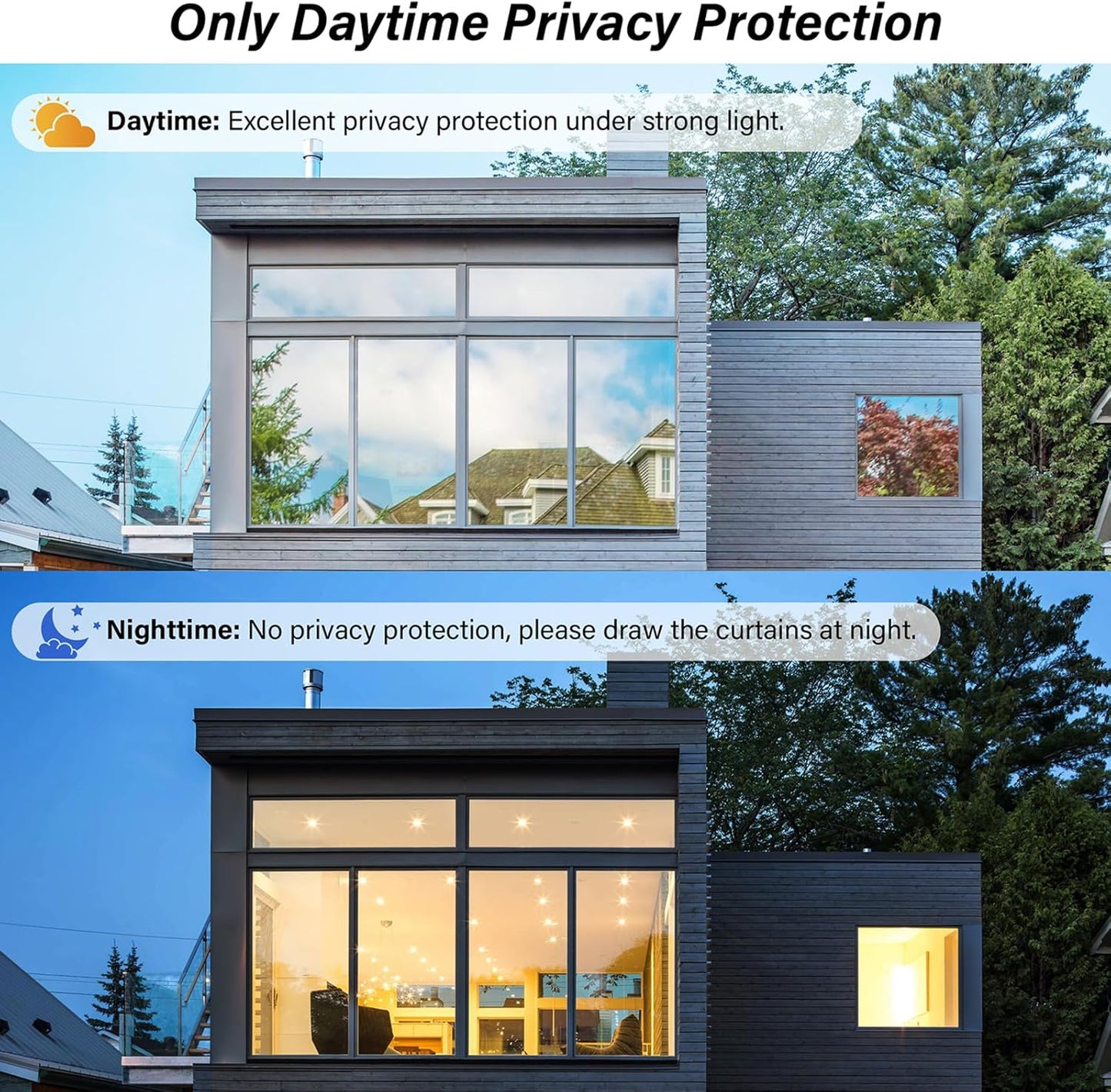 Kromapolis One Way Window Privacy Film Reflective Mirror Home Window Tint, Daytime Privacy Heat Control Anti UV Glass Tinting Static Cling (Silver, 45.2 x 157.4 inch)