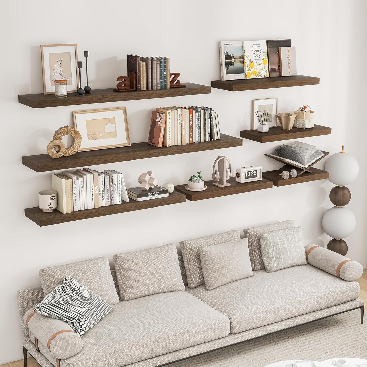 RICHFOCUS 16Inch Floating Shelves for Wall 2 Pack Shelves for Bedroom|Kitchen|Bathroom Wall Mounted Rustic Wood Floating Shelf with Invisible Brackets for Books|Storage|Decor, Walnut