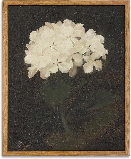 KBKBART Framed Wall Art Vintage Wall Art Room Decor, White Hydrangea Still Life Flower Canvas Oil Painting Prints, Classical Floral Wall Decor, Bedroom Bathroom Pictures Artwork（8“x10