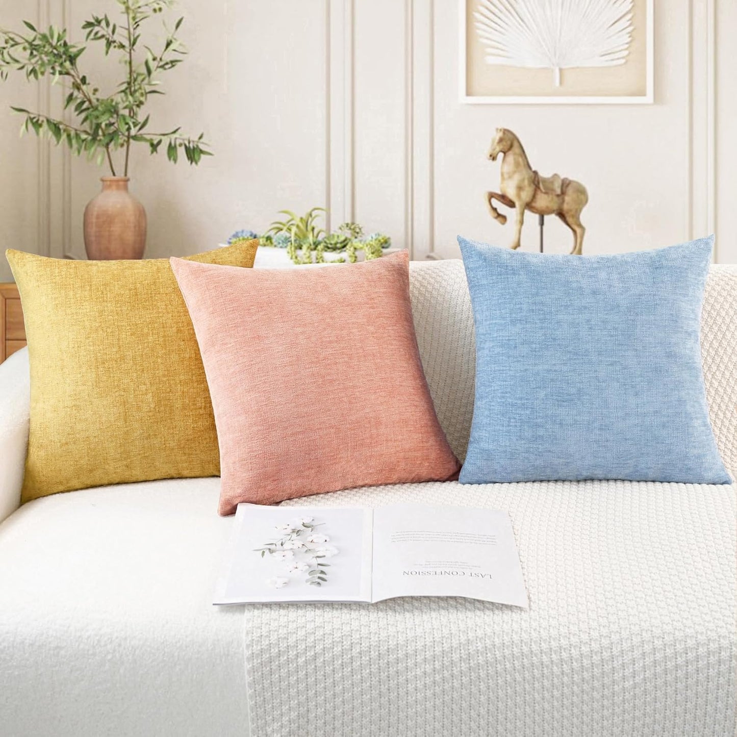 CaliTime Throw Pillow Covers Decorative 16 X 16 Inches Pack of 2 Cozy Chenille Cushion Cases for Couch Sofa Bed Living Room Home Baby Blue