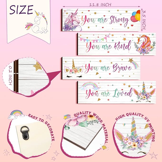 Yulejo Unicorn Wall Decor Girls Rainbow Wall Art Unicorn Room Decor Rainbow Motivational Inspirational Room Bedroom Decorations for Christmas Girls Kids Bedroom Nursery Decorations Gift (Cute Style)