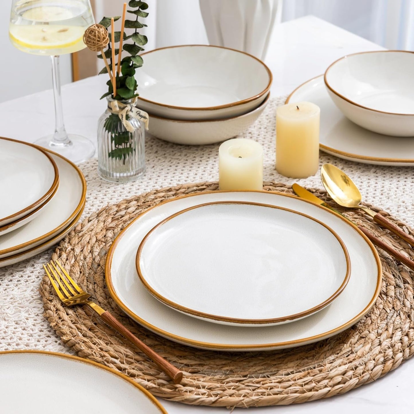 AmorArc Ceramic Dinnerware Sets,Handmade Reactive Glaze Stoneware Plates and Bowls Sets,Highly Scratch Resistant | Dishwasher & Microwave Safe Dishes Set,Service for 8 (24pc)