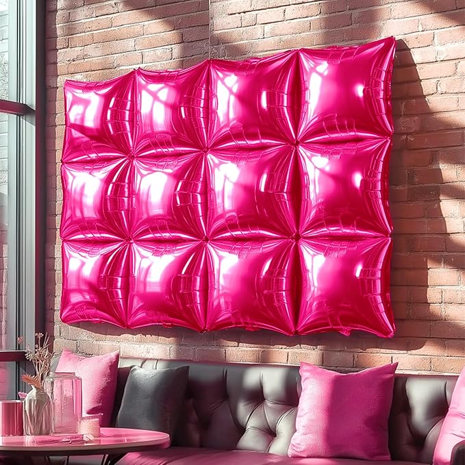 NISOCY 25PCS Hot Pink Square Foil Balloons Wall Backdrop Double Sided Rose Red Balloon Tunnel Arch Kit for Birthday Valentine Wedding Anniversary Bachelorette Bridal Baby Shower Party Decorations