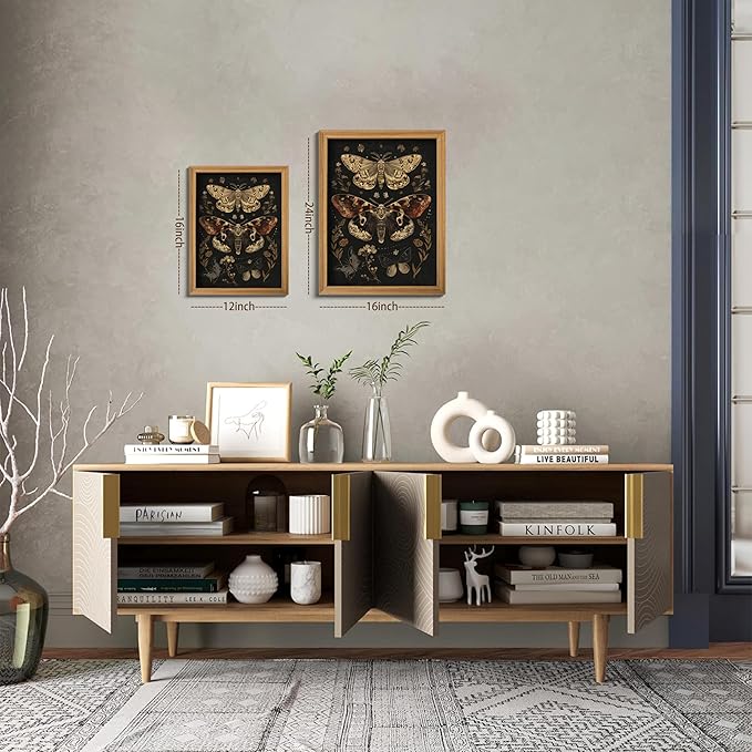 3D Textured Vintage Butterfly Framed Wall Art, Dark Academia Moth Wall Decor Painting, Hand Drawn Sandstone Gothic Moody Insect Artwork Picture for Living Room Bedroom Office 16x24 Inch