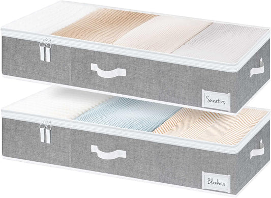 StorageWorks Extra Large Under Bed Storage Containers with Handles and Label Holder, 2 Pack Ultra-thick Fabric Underbed Bins, Closet Organizer for Clothes, Blankets, Sweater