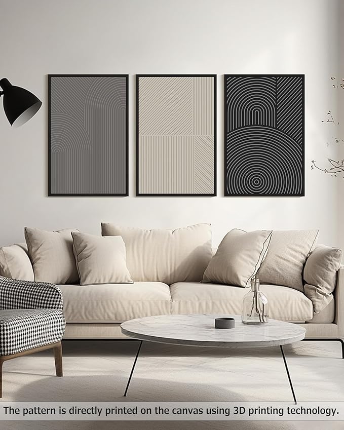 Drsoum Minimalist Abstract Wall Art Framed Modern Boho Neutral Line Wall Decor Mid Century Geometric Artwork Bedroom Living Room 24x36in Black Framed