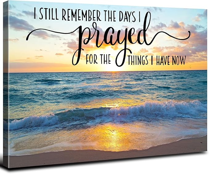 Christian Wall Decor Beach Wall Art Scripture Pictures Ocean Bible Verses Canvas Prints Painting Nature Sunset Poster Modern Seascape Artwork for Bedroom Living Room Home Decoration 16x24"