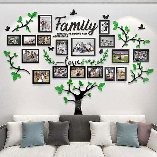 Family Tree Wall Decor - Picture Frames Collage 4x6 5x7 8x10 11x14 3D DIY-Acrylic Photo Frame for Living Room （Green 57 * 81in）
