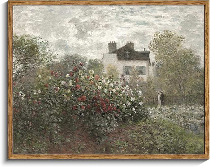 InSimSea Framed Canvas Wall Art Vintage Decor, Garden Full of Flowers Oil Painting Wall Prints by Claude Monet, Retro Scenic Bathroom Decor, Farmhouse Office Dining Room Decor, 11"x14"