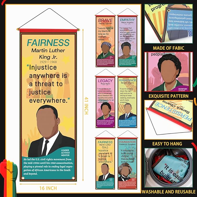 6 Pcs Black History Month Hanging Poster, Inspirational African American February Banner Decorations, Classroom Office School Home Party Celebration Decor for Wall Door Indoor Outdoor Supplies