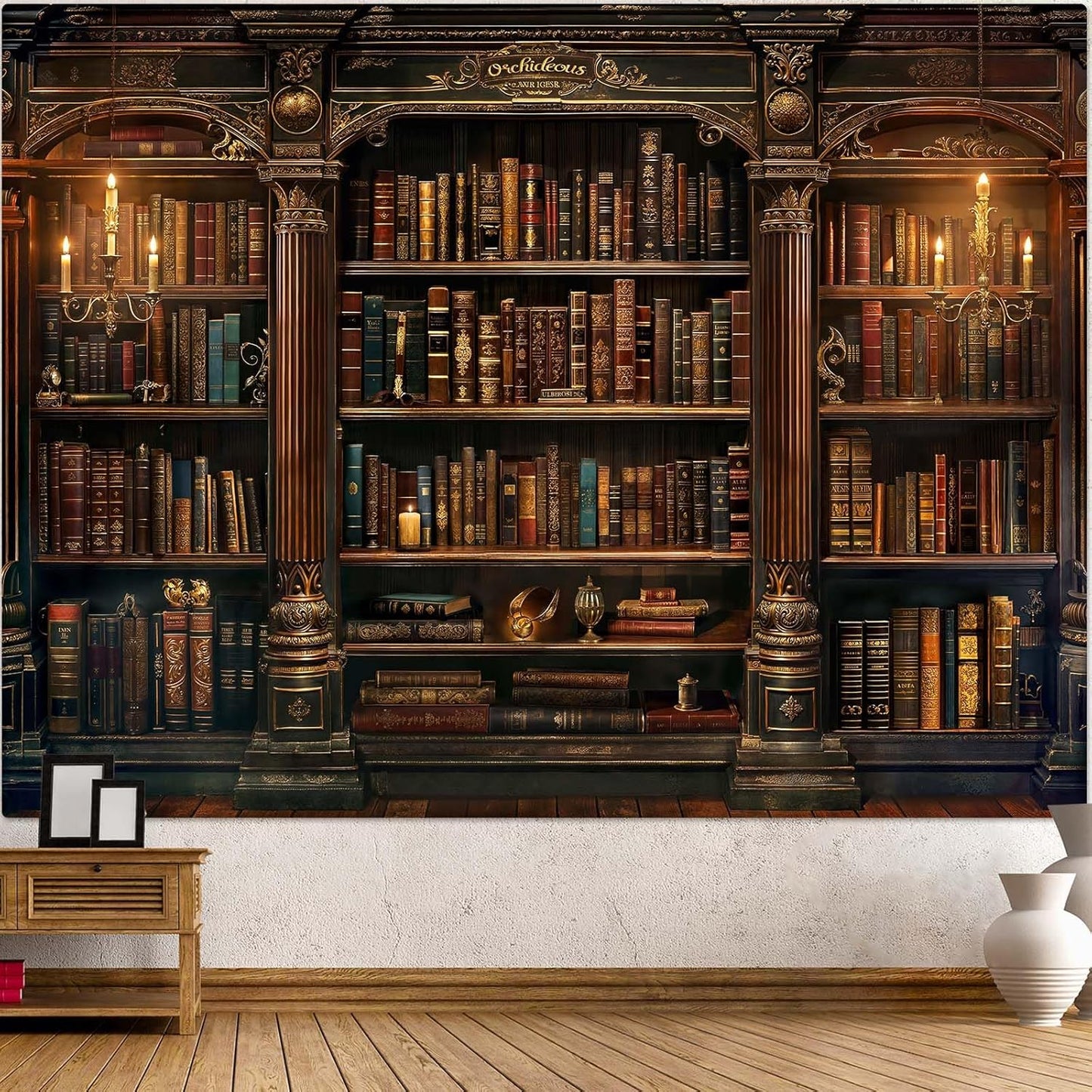 Accnicc Vintage Bookshelf Tapestry Medieval Art Book Tapestries Wall Hanging Gothic Dark Academia Retro Library Backdrop Tapestry for Bedroom Living Room Dorm Study Classroom 60 × 44 inch