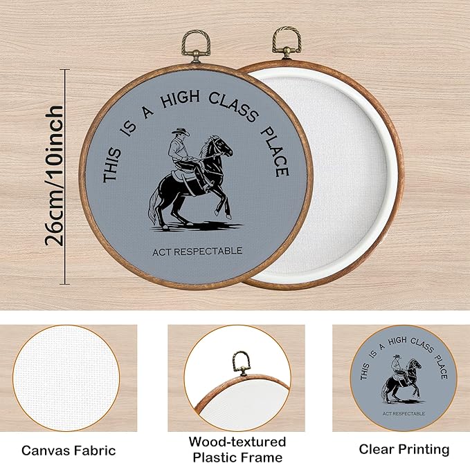 KSDUT Western Cowboy Gray Blue Wall Art Decor - Preppy Trendy Southwestern Wall Art Canvas Frame Hanging Prints, Foyer Entryway Modern Round Wall Decor for Home Dorm Decorations 10"x10"