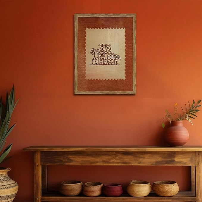 Framed Rustic Stamp Wall Art, Vintage Mexico Cowboys on Horseback Wall Decor, Earthy Tones Western Cowboy Canvas, Modern Farmhouse Pictures Prints for Bedroom Living Room – 8x10 inch