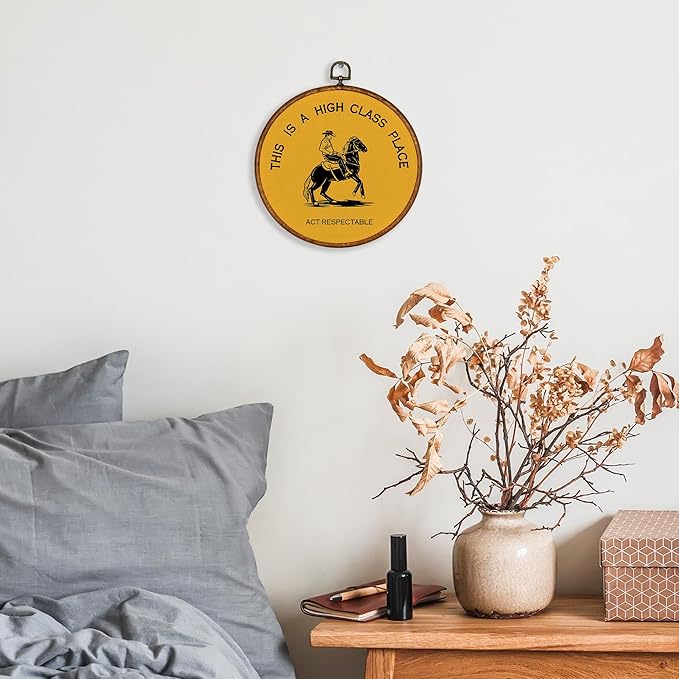 KSDUT Western Cowboy Yellow Wall Art Decor - Preppy Trendy Southwestern Wall Art Canvas Frame Hanging Prints, Foyer Entryway Modern Round Wall Decor for Home Dorm Decorations 10"x10"