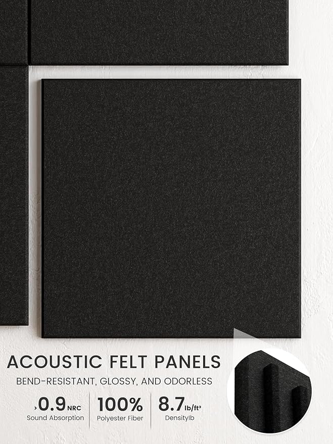 Bumusty Large Cork Board 36" x 24" Alternative - 6 Pack Felt Wall Tiles with 40 Safe Removable Adhesive Tabs, 30 Pushpins, Cork Boards for Walls Pin Board Bulletin Board Office Decor (Black)