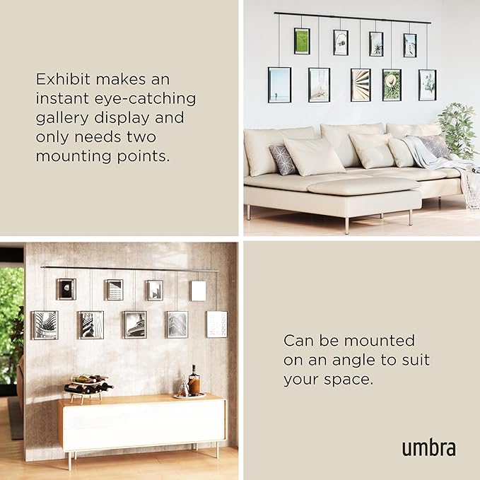 Umbra Exhibit Picture Frame Gallery Set, Adjustable Wall Collage Displays Nine Photos (Four 5x7 and Five 8x10), Set of 9, Black