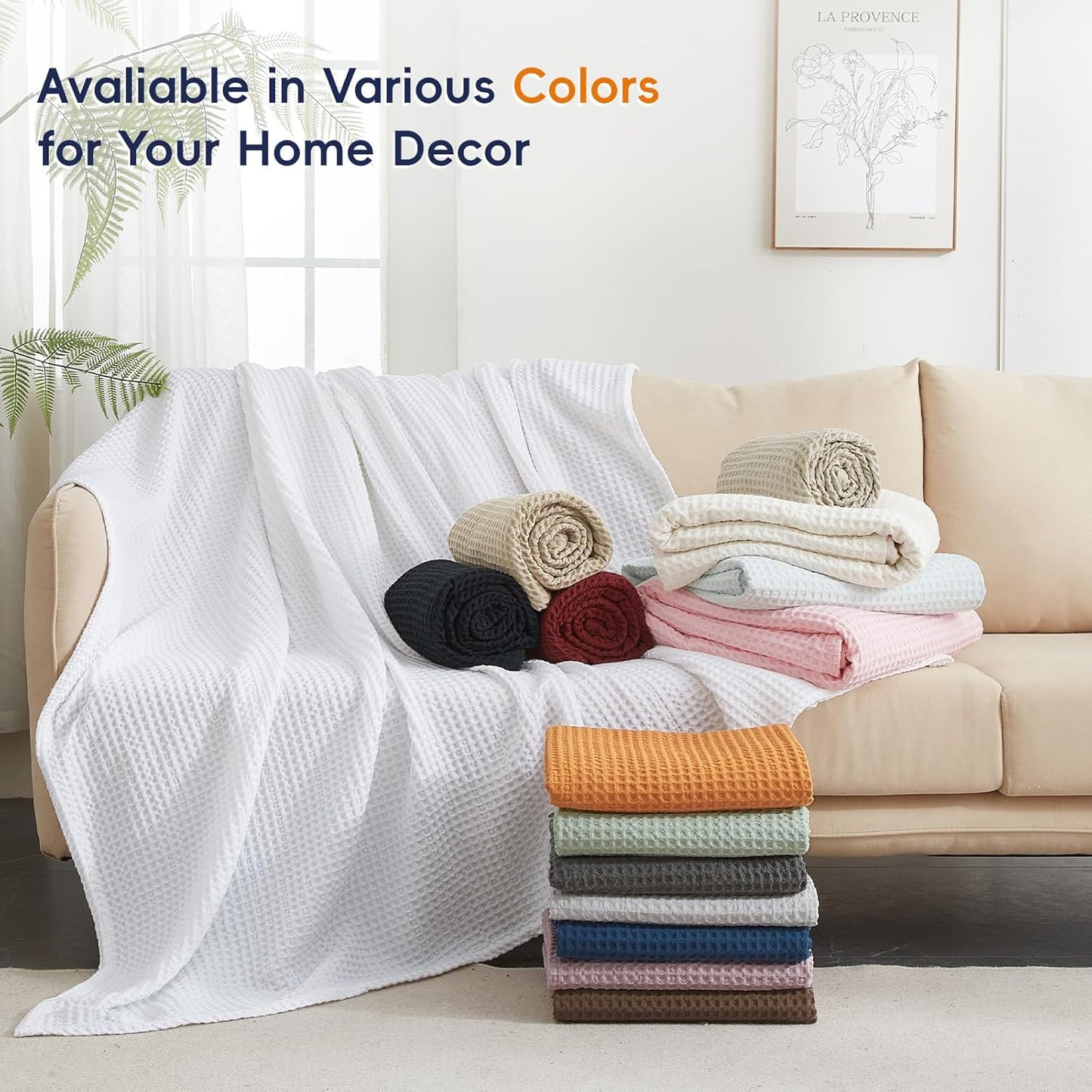 PHF Ultra Soft Waffle Weave Blanket King Size 104"x 90"- Washed Lightweight Breathable Cozy Woven Blanket for Bed - Aesthetic Decor for Couch Bedding Sofa Home Car - White