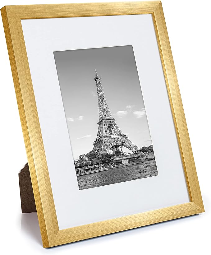 upsimples 8x10 Picture Frame Set of 10, Display Pictures 5x7 with Mat or 8x10 Without, Multi Photo Frames Collage for Wall or Tabletop Display, Gold