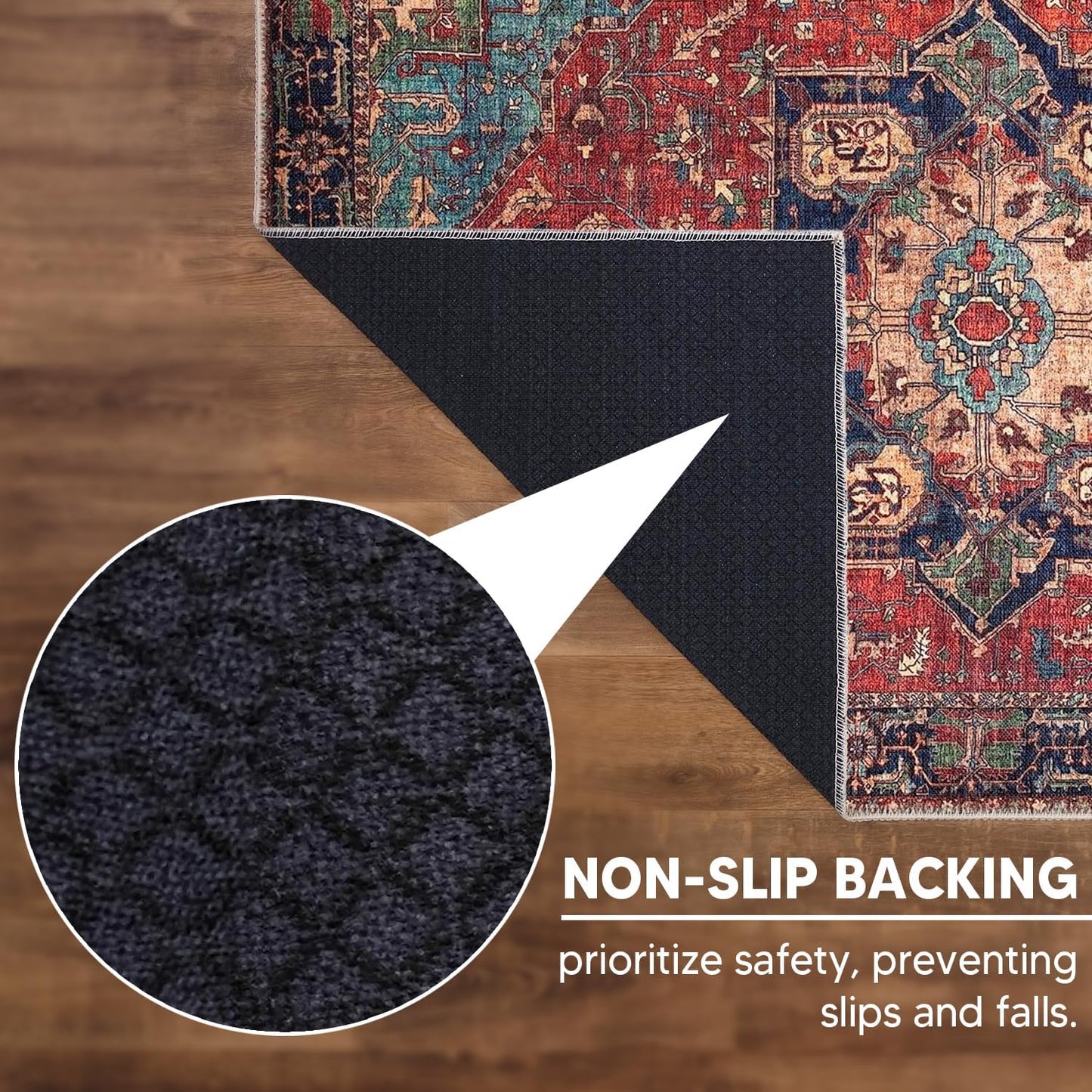 Keen Home Design 8x10 Rug - Machine Washable Area Rug with Non-Slip Backing, Ideal for Living Room, Dining Room, Bedroom - Vintage, Easy Clean, Durable, Low Pile Rug - (8' x 10')