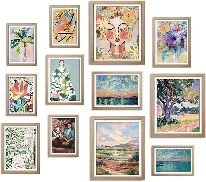 JJY 12 Pcs Colorful Vintage Eclectic Wall Art Prints - Retro Modern Abstract Aesthetics Gallery Wall Decor - Unframed