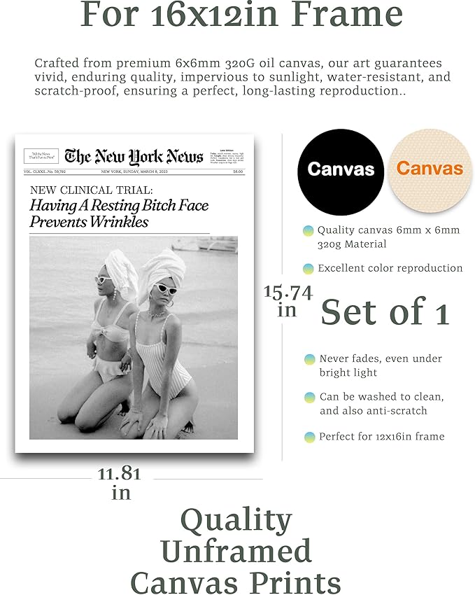 iHery Unframed Trendy Hot Girls NewsPaper Wall Art Prints,12x16in Canvas Wall Art Prints,It Girl Dorm Retro Magazine Cover Wall Art,Vintage Bar Cart Living Room Home Décor 1Pack