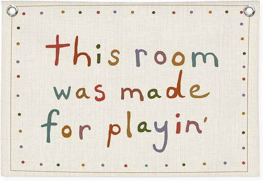 Playroom Wall Decor,Boho Long Live Playtime Linen Canvas Banner, Decor,Toddler Wall Decor for Toddler Boys Toy Room Bedroom,30x20 Inch