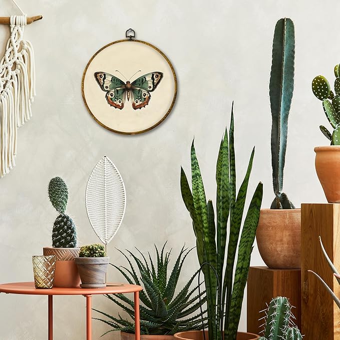 Mcehtle Vintage Butterfly Wall Art Decor, Moody Moth Cottagecore Framed Canvas Prints 10x10, Boho Sage Green Academia Insect Round Wall Hanging Artwork Decorations for Gallery Bedroom Living Room