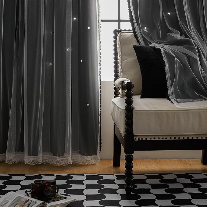 XiDi Curtains for Bedroom Decor, Rainbow Black 52/90/1