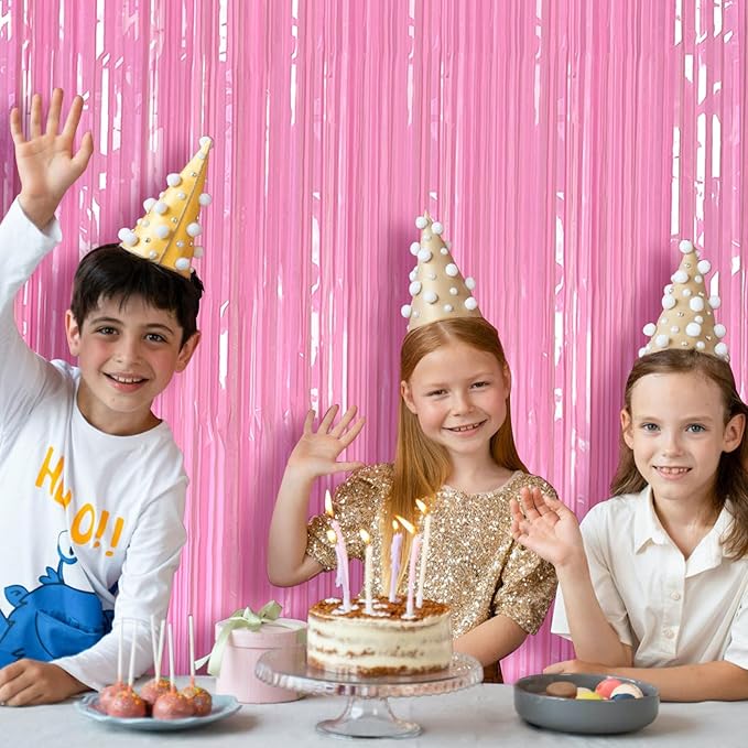 Pastel Pink Party Streamers Foil Fringe Backdrop Curtains Tinsel Streamers Birthday Party Decorations Fringe Backdrop for Birthday Valentines Gender Reveal Party Bridal Shower