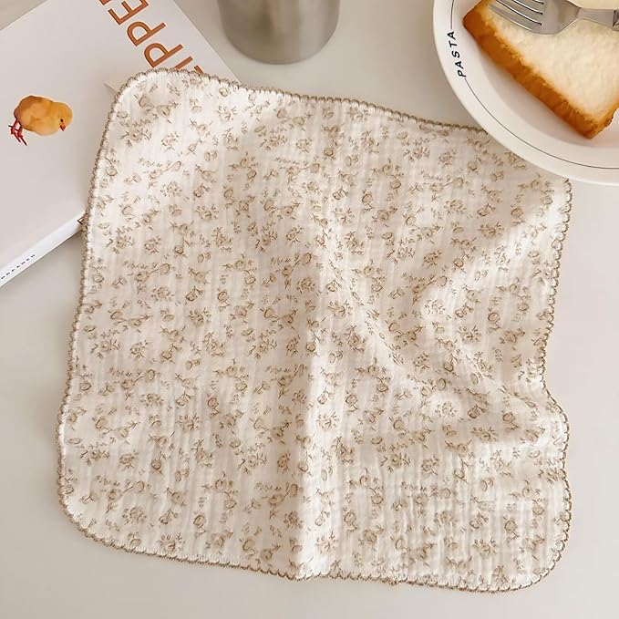 BuLuTu 4 Pack Sweet Floral Kitchen Dishcloths Dish Towels Reusable Cleaning Cloths Cotton Muslin Tea Towel, Super Absorbent Multi-Purpose Wash Clothes Hand Towels, 11x11 Inches