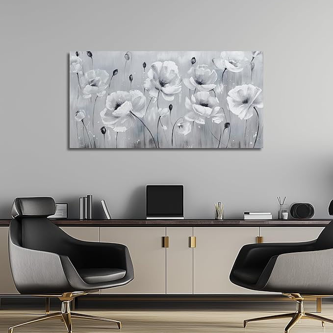 Belmrxne Large Floral Wall Art Black and Grey Wall Decor flower Canvas Painting Aesthetic Artwork modern Trendy canvas print for Living Room Bedroom Dining Room Office 29x58 Inches