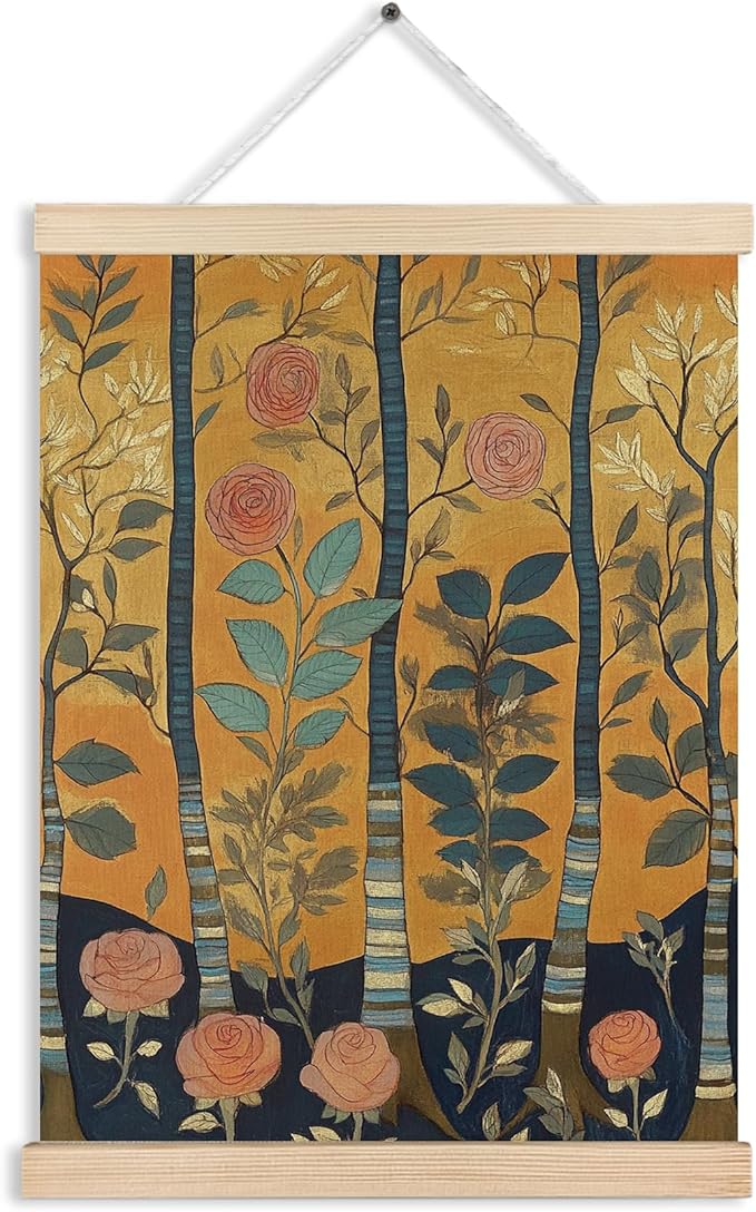 FITIE Vintage William Morris Inspired Rose Flower Tree Wall Art Poster Framed, Rustic Farmhouse Decor, Abstract Art Decor, Retro Mid Century Modern Floral Botanical Canvas Wall Art Prints for Home Office, 12x16 Inches