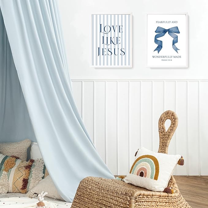 LARTSFRO Coquette Navy Blue Bow Jesus Wall Art Decor Posters, Blue Bow Christian Room Bedroom Bathroom Wall Art Decor Aesthetic for Teen Girls College Gifts, Inspirational Bible Verses Bow Wall Decor, 12x16 Inch Set of 4 Bow Pictures(UNFRAMED)