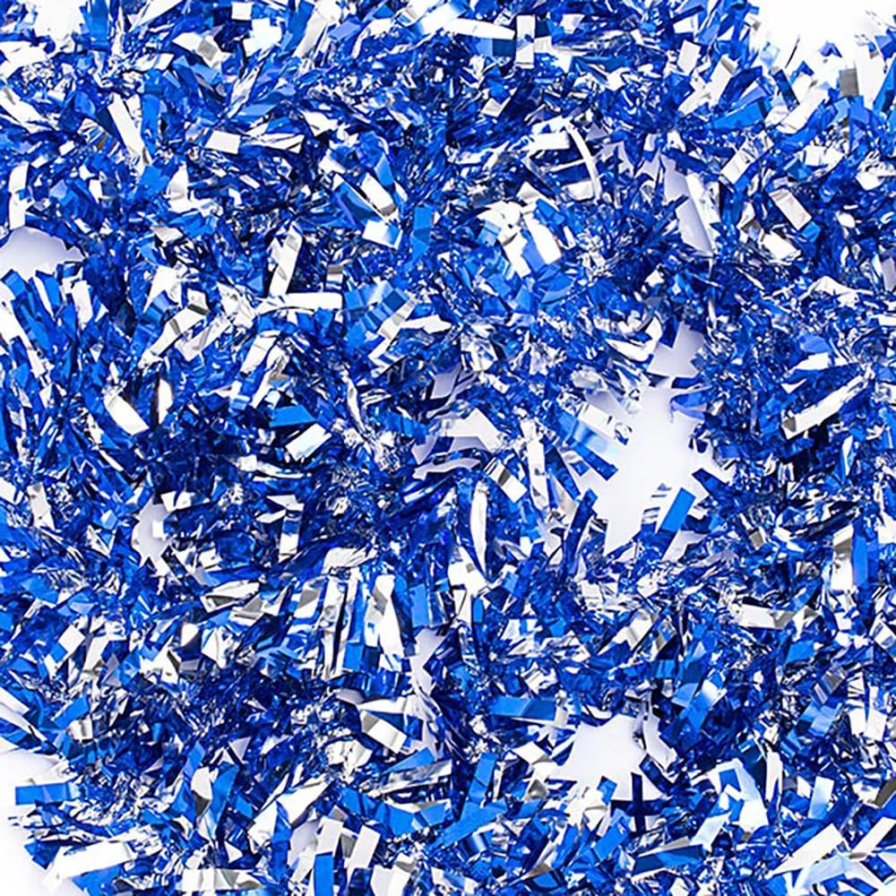 Anderson's Blue & Silver Metallic Tinsel Twist for Trailer Or Golf Cart, 4 inches Wide x 25 ft Long, Christmas, Birthday, Patriotic, Graduation and Holiday Garland Decor for Parties and Parades