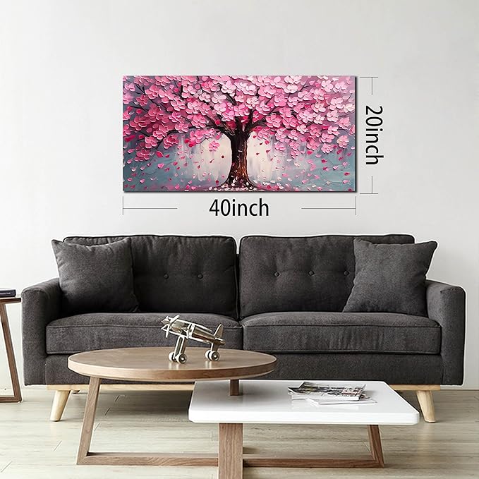 Pink Wall Art Large Tree of Life Wall Art for Living Room Bedroom Office Bathroom Modern Framed Canvas Prints Pink and Grey Picture Size 20x40 Inch