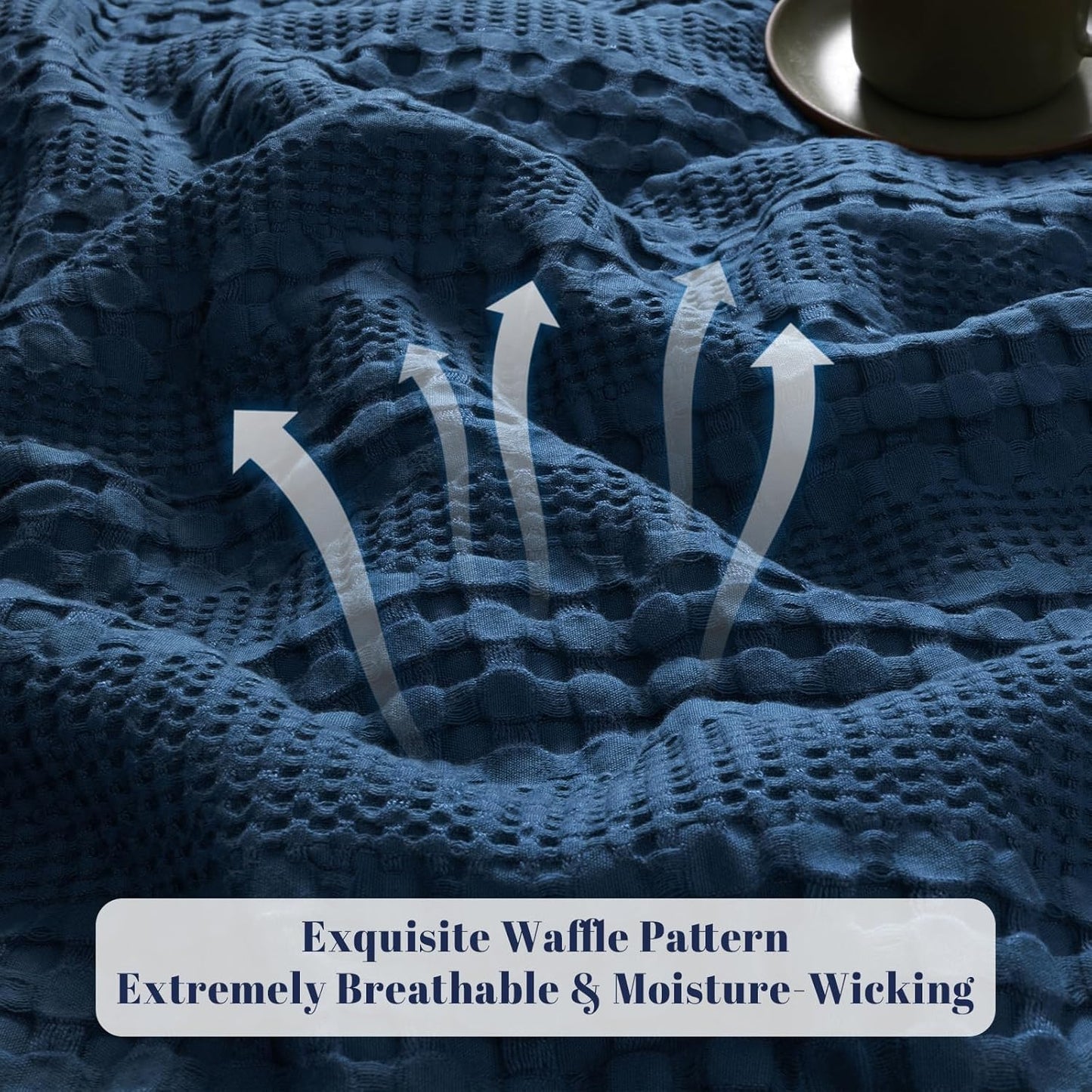 PHF Cooling Waffle Blanket Twin Size, Lightweight 60% Rayon Derived from Bamboo & 40% Cotton Breathable Blanket for Hot Sleepers, Soft and Luxury for Bed Couch and Sofa, 66"x90", Navy Blue