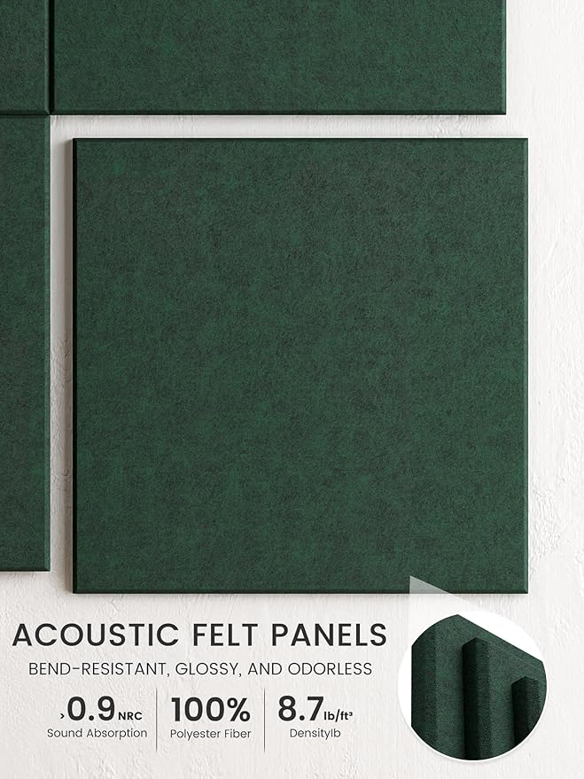Bumusty Large Cork Board 36" x 24" Alternative - 6 Pack Felt Wall Tiles with 40 Safe Removable Adhesive Tabs, 30 Pushpins, Cork Boards for Walls Pin Board Bulletin Board Office Decor (Pine Green)