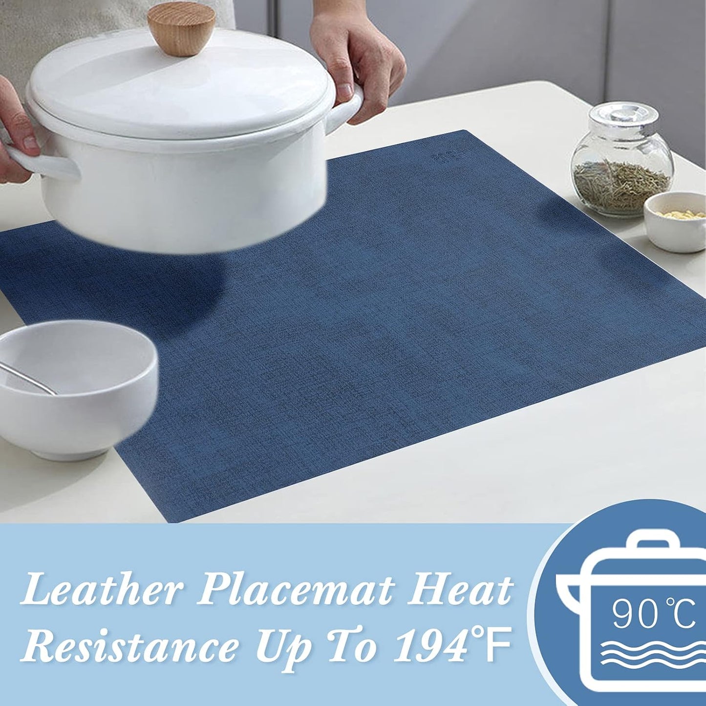 SUEH DESIGN Leather Placemats Set of 6 Reversible Table Mats Heat Resistant Waterproof No-Slip Place Mats for Dining Table Kitchen Parties