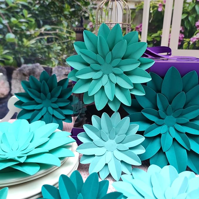 3D Paper Flower for Wall Wedding Backdrop Bridal Shower Party Centerpieces Home Wall Decor Pack of 9 (Turquoise)