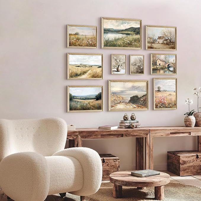 Aroutde 10Pcs French Country Canvas Wall Decor Vintage Spring Farmhouse Art Prints Floral Botanical Pictures Landscape Printing for Home Bedroom Decor (Unframed)