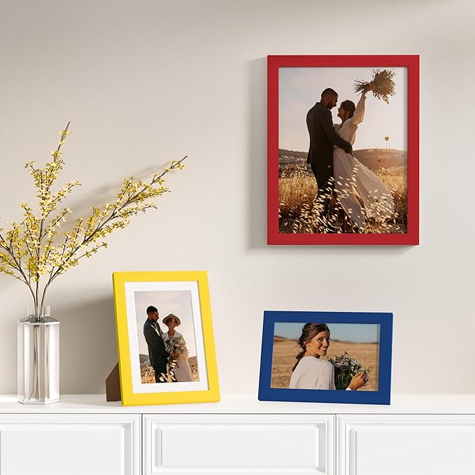 Vittanly 12 Pack Picture Frames Collage Wall Decor for Mounting or Tabletop Display, Gallery Wall Frame Set for Family, Multi Sizes Including 4pcs 8x10, 4pcs 5x7, 4pcs 4x6, Red & Yellow & Blue