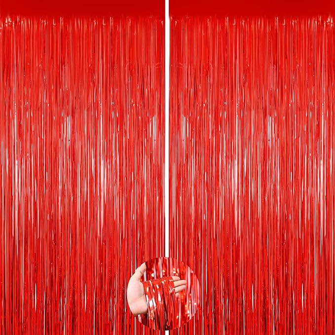 Red Streamers Foil Fringe Curtain 3.3 x 8.3ft Party Streamers 2Pack Metallic Streamer Curtains Mermaid Birthday Themed Party Decorations Tinsel Curtain for Parties Streamers for Wedding Xmas Decor