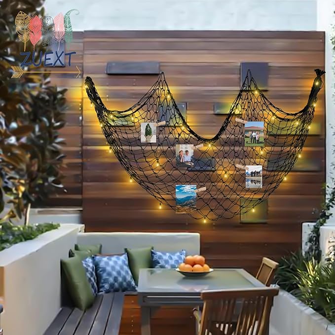 Decorative Fishing Net 5x10 ft, 3 Pack Large Black Picture Netting, Wall Photo Display Fishnet for Nautical Gothic Pirate Beach Under The Sea Theme Party Decorations,3mm Cotton Table Runner Wall Decor