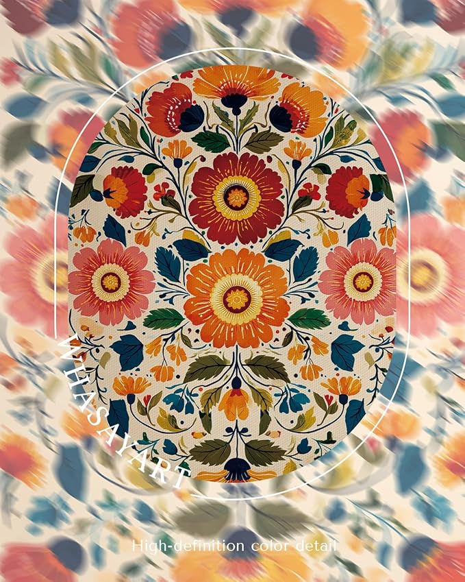 WHASAYART Framed Colorful Floral Cute and Elegent Wall Art 12''x16'', Nature Rustic Botanical Canvas Print, Boho Vintage Style, Still Life Orange Blue Red Flower for Living Room Bedroom Decoration