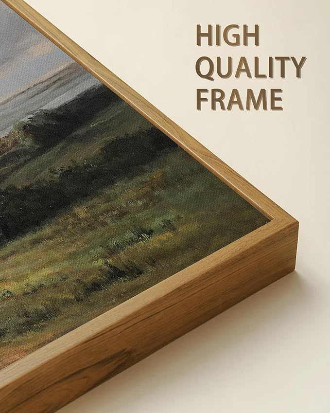 SHENIFY Vintage Landscape Framed Wall Art Rustic Countryside Meadow Farmhouse Decor Retro Vast Grassland Painting for Kitchen Living Room Bedroom Bathroom - 11x14in Natural Framed