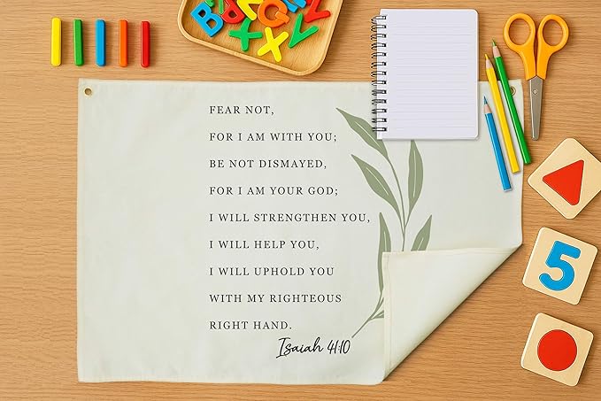 Rectangular Christian Bible Verse Scripture Canvas Banner Wall Decor Flag Sign for Baby Girl Kids,Nursery Bedroom Nursery Wall Decor,Baby Shower Baptism Christmas Gift-Fear Not for I Am With You