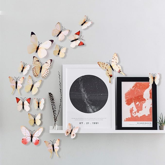24pcs 3D Vivid Special Man-Made Lively Butterfly Wall Stickers Removable Butterflies Wall Decals 3D Nursery Art Decor for Kids Girls Bedroom Living Room Classroom Party Decoration White 2