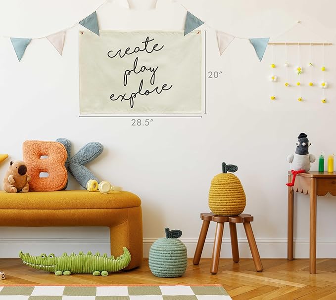 Nursery Wall Decor-Hanging Rectangular Banner Flag Poster Wall Art for Nursery Bedroom Reading Room Playroom Door Decoration,Baby Shower Birthday Christmas Gift,Create Play Explore-Baby Growth Stuff